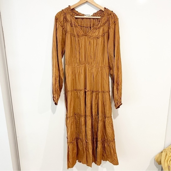 Anthropologie Entro Long-Sleeved Tiered Midi Dress - Picture 4 of 15